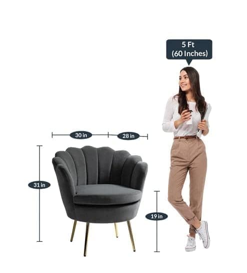 WOODEN FACTOR Vintage Velvet Fabric Tub Armchair with Golden Legs | Modern Flower Accent Chair for Home, Office, Lounge and Vanity | Luxury Dining Chair (Beige)