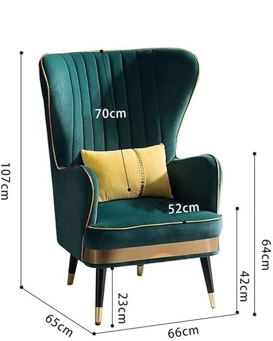 Royal Wing Chair for Living Room | Arm Chairs with Ottoman/Footrest for Bedroom | Wingback Velvet Accent Chair with Pouffes | Luxury Single Seater Armchair | Green