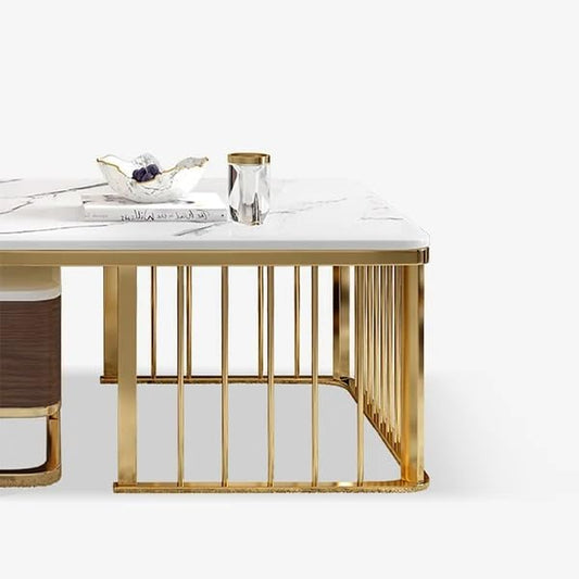 Welltrade Shoppee Iron Frame Handmade Modern Coffee Table with Marble Look Engineered Wood Top | Nesting Tea Table/Side/Center Table for Living Room, Drawing Room, Balcony (Multicolor)