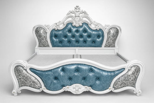 LUXORAA  Teak Wood handcarved King Size Bed | Bed with Carved headboard | Maharaja Bed for Bedroom | (153x194 x196 cm)