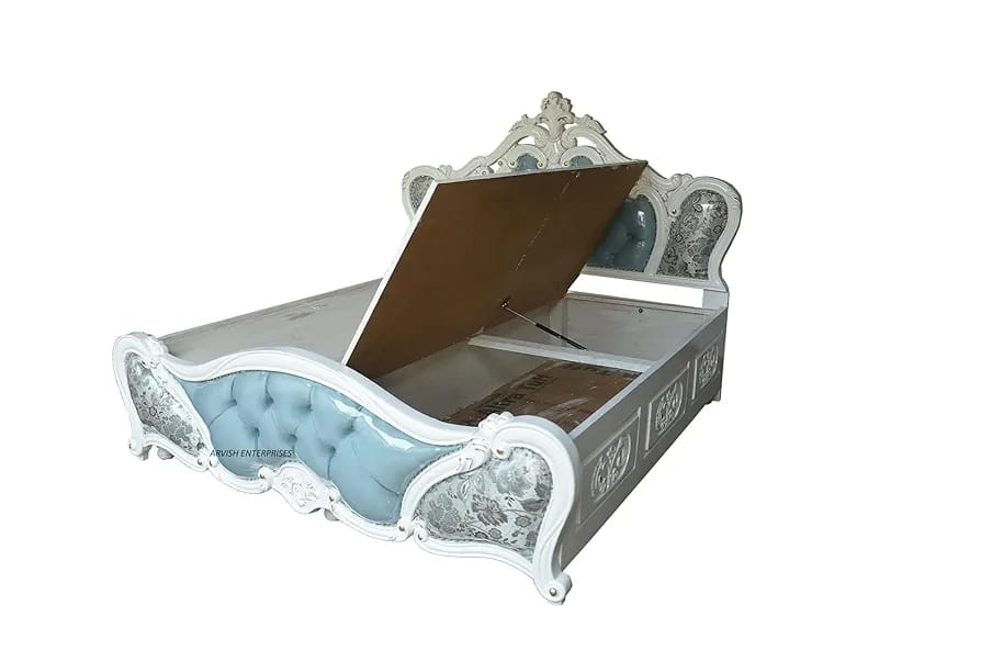 LUXORAA Teak Wood handcarved King Size Bed | Bed with Carved headboard | Maharaja Bed for Bedroom | (153x194 x196 cm)