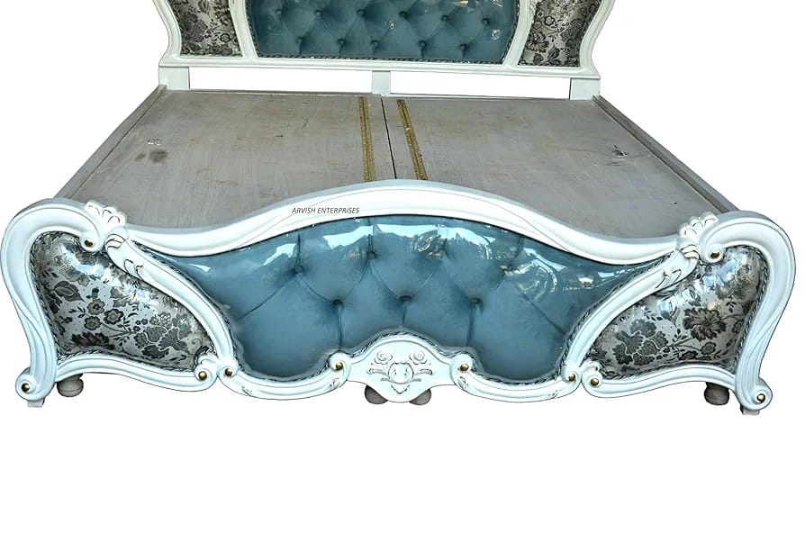 LUXORAA Teak Wood handcarved King Size Bed | Bed with Carved headboard | Maharaja Bed for Bedroom | (153x194 x196 cm)