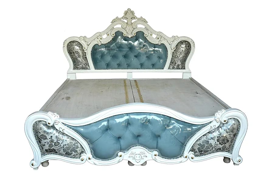 LUXORAA Teak Wood handcarved King Size Bed | Bed with Carved headboard | Maharaja Bed for Bedroom | (153x194 x196 cm)