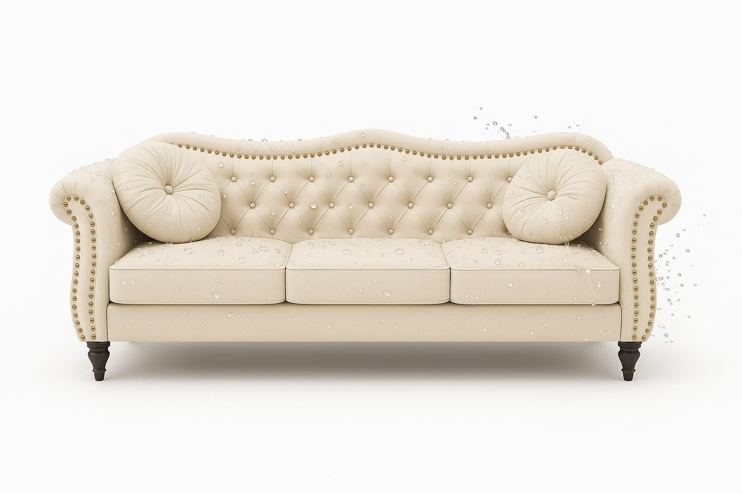 REEBON FURNITURE ART - Modern Velvet Chasterfield Sofa Button Tufted Taj Sofa with Throw Pillow for Living Room, Bedroom, Hallway (Beige, 3 Seater)