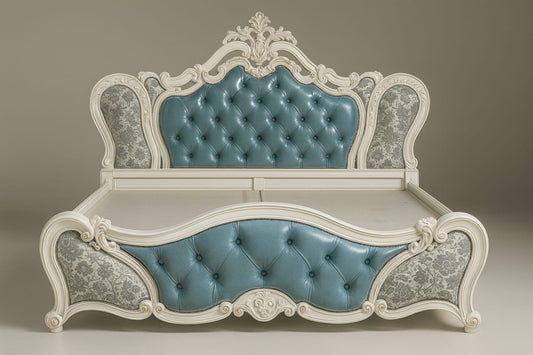 LUXORAA  Teak Wood handcarved King Size Bed | Bed with Carved headboard | Maharaja Bed for Bedroom | (153x194 x196 cm)