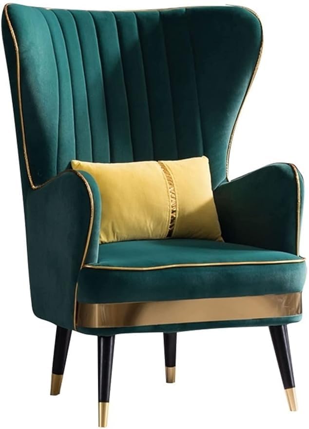 Royal Wing Chair for Living Room | Arm Chairs with Ottoman/Footrest for Bedroom | Wingback Velvet Accent Chair with Pouffes | Luxury Single Seater Armchair | Green