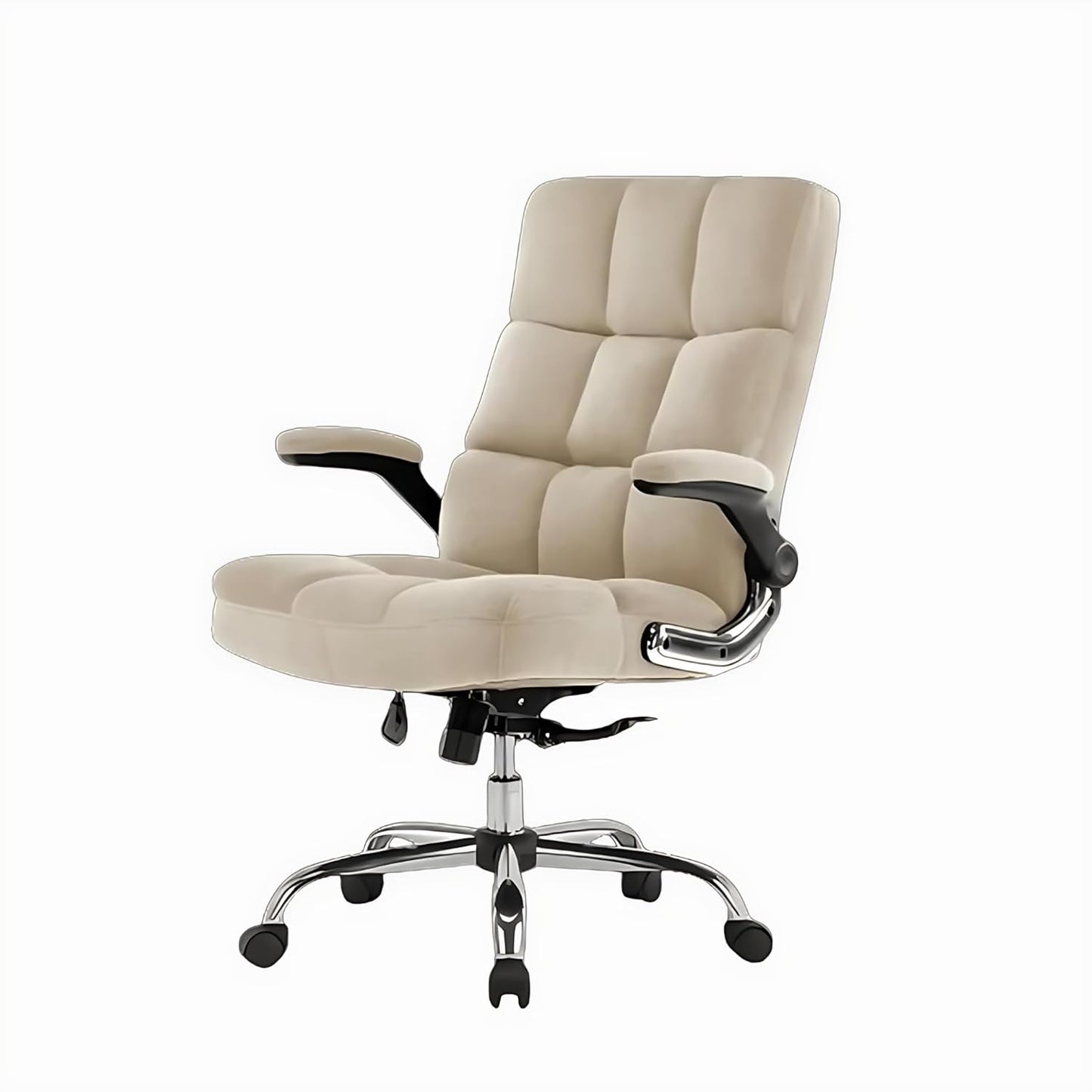 Luxora The Furniture Co Premium Velvet High Back Office Chair for Home & Office | Ergonomic Executive with Adjustable Height & Armrests | Boss Chair for Work from Home, Study & Computer Desk | Beige