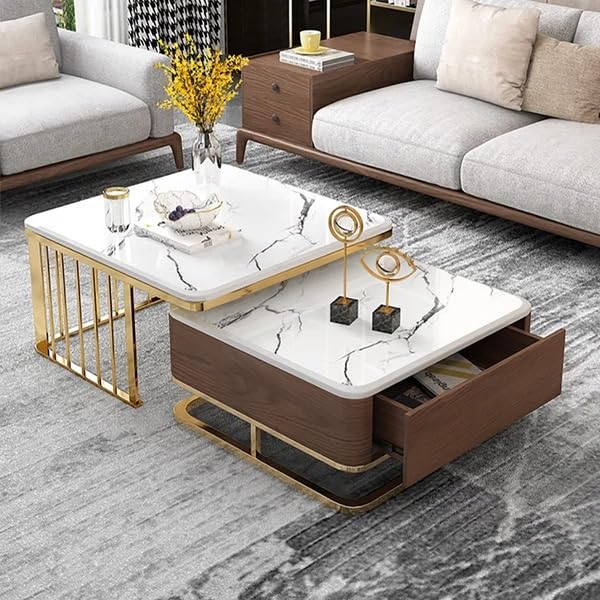 Welltrade Shoppee Iron Frame Handmade Modern Coffee Table with Marble Look Engineered Wood Top | Nesting Tea Table/Side/Center Table for Living Room, Drawing Room, Balcony (Multicolor)