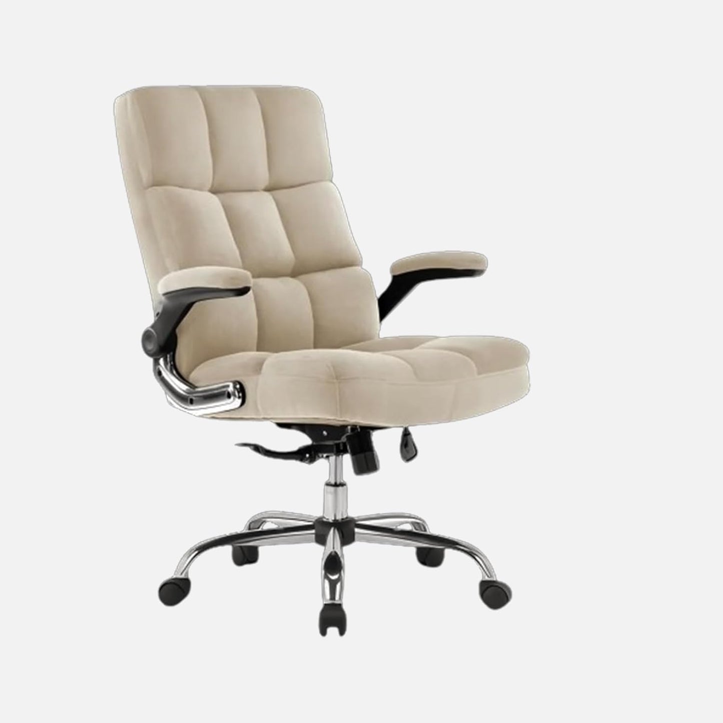 Luxora The Furniture Co Premium Velvet High Back Office Chair for Home & Office | Ergonomic Executive with Adjustable Height & Armrests | Boss Chair for Work from Home, Study & Computer Desk | Beige