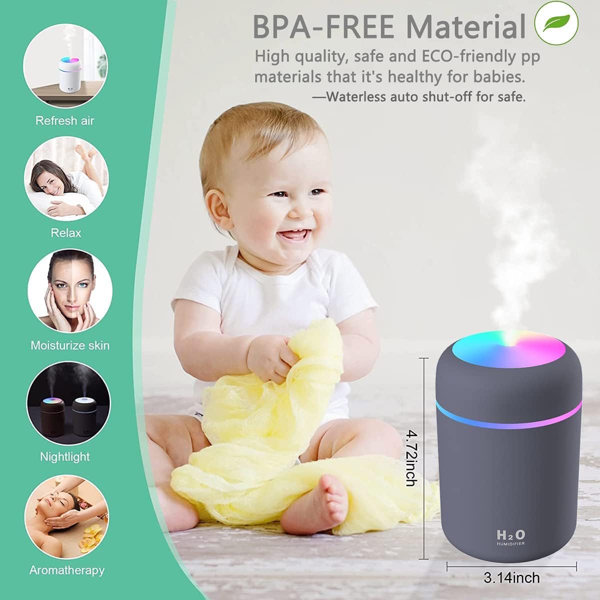 PURE AROMA 300ml Essential Oil Diffuser & Humidifier – Ultrasonic Cool Mist, Quiet Operation, LED Lights – Aromatherapy Air Freshener for Home, Office,...