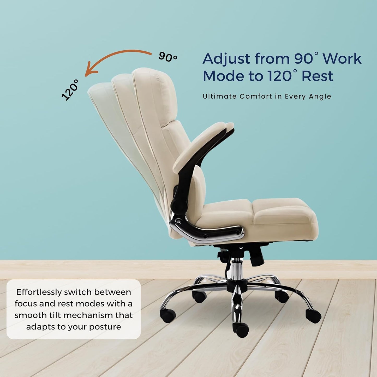 Luxora The Furniture Co Premium Velvet High Back Office Chair for Home & Office | Ergonomic Executive with Adjustable Height & Armrests | Boss Chair for Work from Home, Study & Computer Desk | Beige
