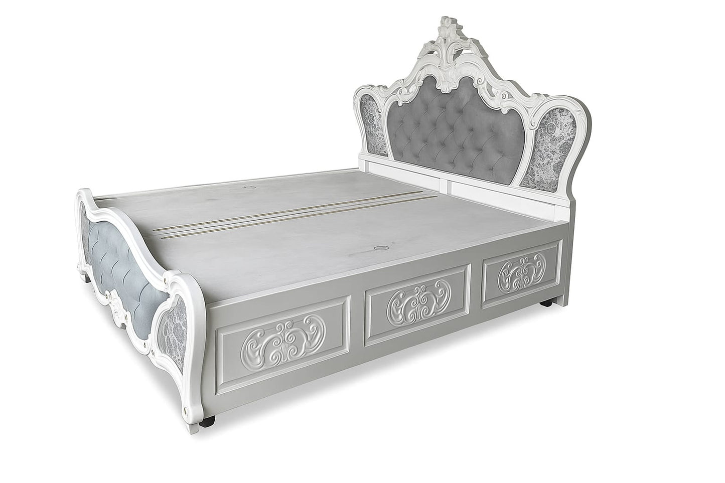 LUXORAA  Teak Wood handcarved King Size Bed | Bed with Carved headboard | Maharaja Bed for Bedroom | (153x194 x196 cm)