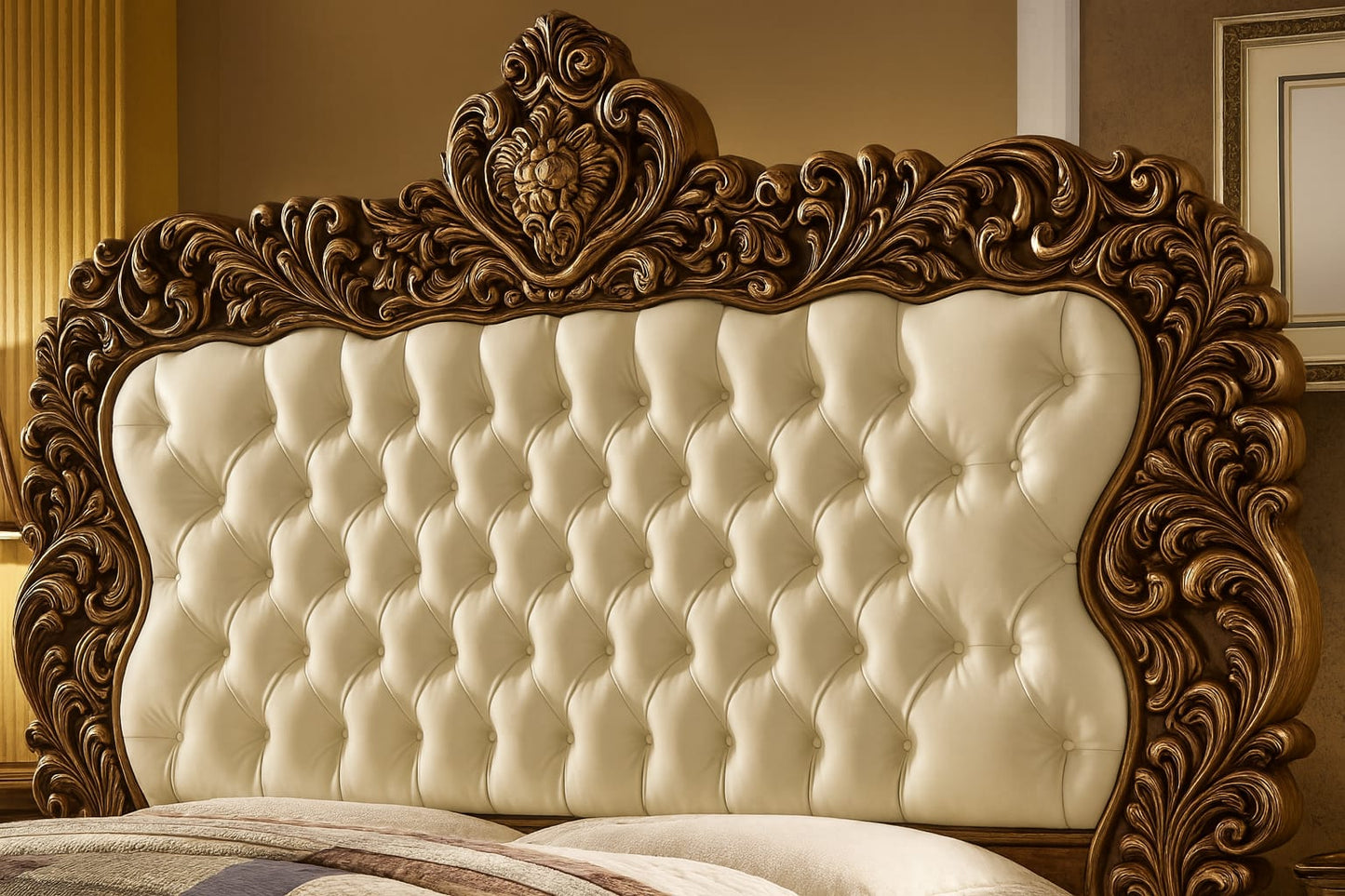 LUXORAA Arts Solid Teak Wooden Carving Royal Maharaja King Size Double Bed | Luxury Bed | for Bedroom, Hotel & Home, Brown Finish, (198L x 182W x 167H Centimeters)