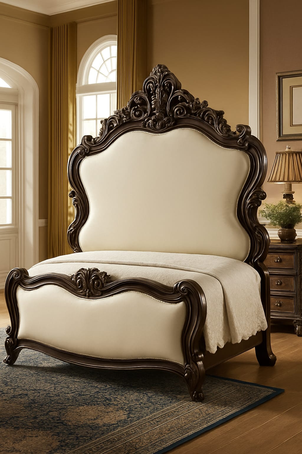 LUXORAA Arts Solid Teak Wooden Carving Royal Maharaja King Size Double Bed | Luxury Bed | for Bedroom, Hotel & Home, Brown Finish, (198L x 182W x 167H Centimeters)