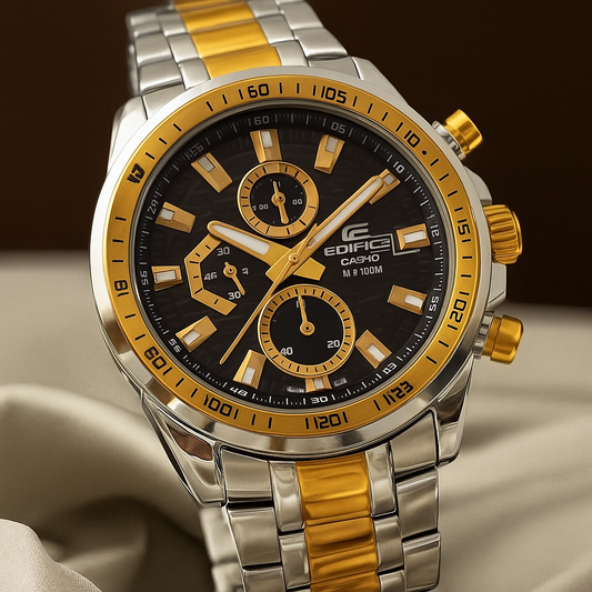 Casio EDifice EFR-539SG-1AVUDF Black Analog Dial Dual Tone Stainless Steel Band Men's Watch Chronograph 100M Water Resistant EX188
