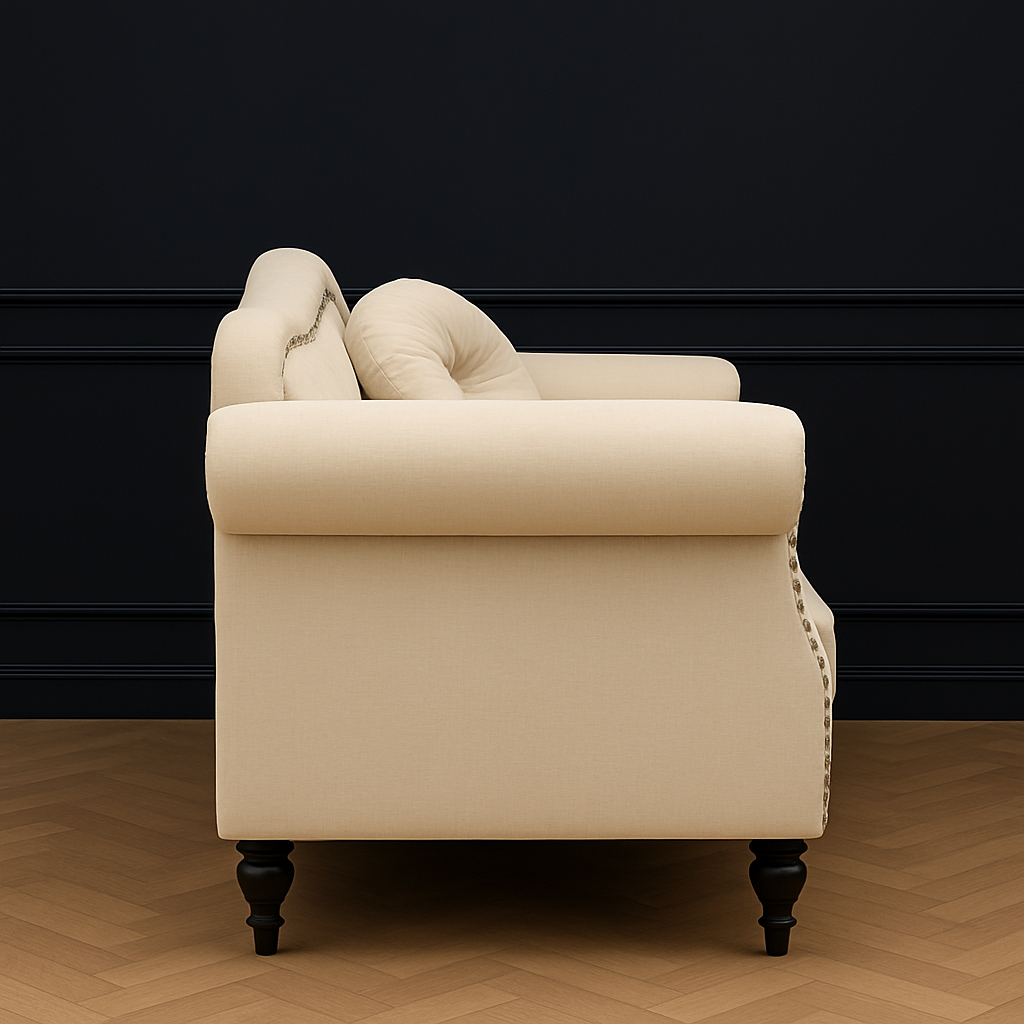 REEBON FURNITURE ART - Modern Velvet Chasterfield Sofa Button Tufted Taj Sofa with Throw Pillow for Living Room, Bedroom, Hallway (Beige, 3 Seater)
